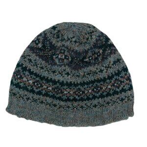 Jamiesons teal blue fair isle sheland wool made in Shetland Scotland beanie hat